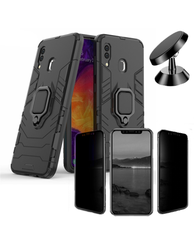 Kit Película 5D Anti-Spy + Capa 3X1 Military Defender + Suporte Magnético de Carro para Samsung Galaxy A30