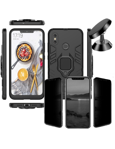 Kit Película 5D Anti-Spy + Capa 3X1 Military Defender + Suporte Magnético de Carro para Xiaomi Mi 8