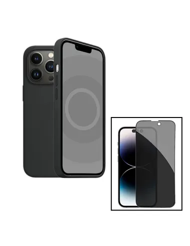 Kit Vidro Anti-Spy + Capa Silicone Líquido para Apple iPhone 15 - Preto