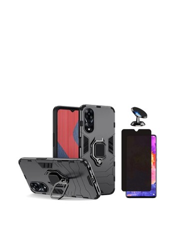 Kit Película 5D Anti-Spy + Capa 3X1 Military Defender + Suporte Magnético de Carro Phonecare para Oppo A38 4G - Preto