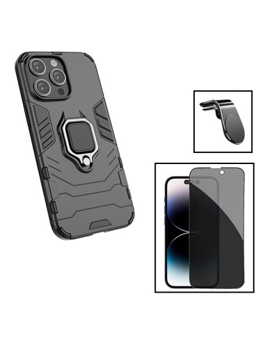 Kit Película 5D Anti-Spy + Capa 3X1 Military Defender + Suporte Magnético L Safe Driving Carro para Apple iPhone 15 Plus - Preto