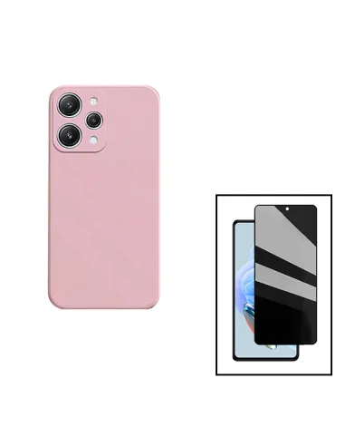 Kit Vidro Anti-Spy + Capa Silicone Líquido para Xiaomi Redmi 12 5G - Rosa