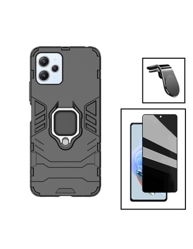 Kit Película 5D Anti-Spy + Capa 3X1 Military Defender + Suporte Magnético L Safe Driving Carro para Xiaomi Redmi 12 5G - Preto