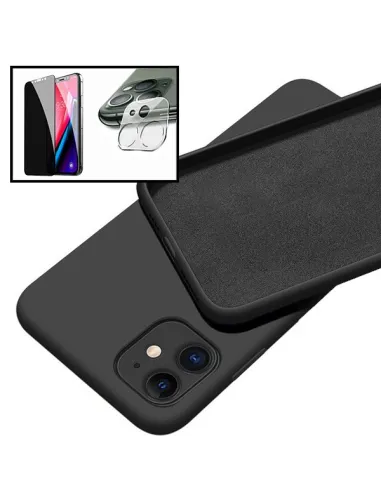 Kit Vidro Anti-Spy + Película de Câmara Traseira + Capa Silicone Líquido para iPhone 12