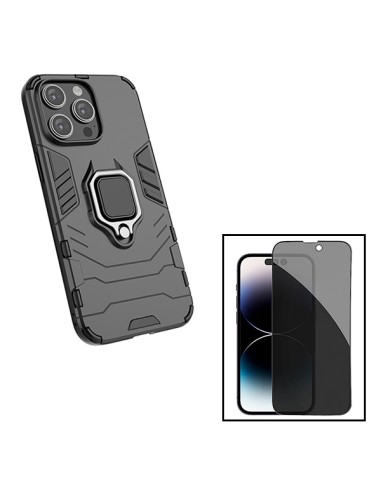 Kit Película 5D Anti-Spy + Capa 3X1 Military Defender para Apple iPhone 15 Plus - Preto