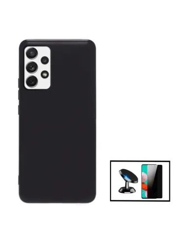 Kit Película de Vidro Anti-Spy + Capa Silicone Líquido + Suporte Magnético para Samsung Galaxy A52 5G - Preto