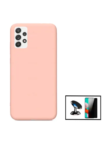 Kit Película de Vidro Anti-Spy + Capa Silicone Líquido + Suporte Magnético para Samsung Galaxy A52 5G - Rosa