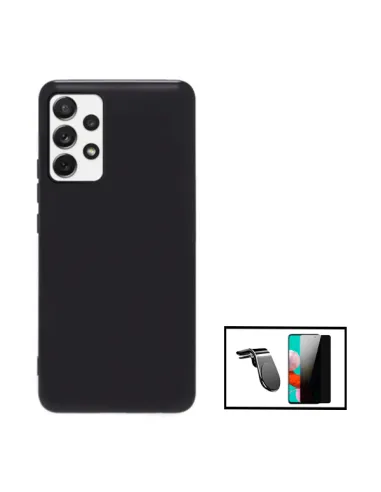 Kit Película de Vidro Anti-Spy + Capa Silicone Líquido + Suporte Magnético L para Samsung Galaxy A52 5G - Preto