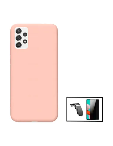 Kit Película de Vidro Anti-Spy + Capa Silicone Líquido + Suporte Magnético L para Samsung Galaxy A52 5G - Rosa