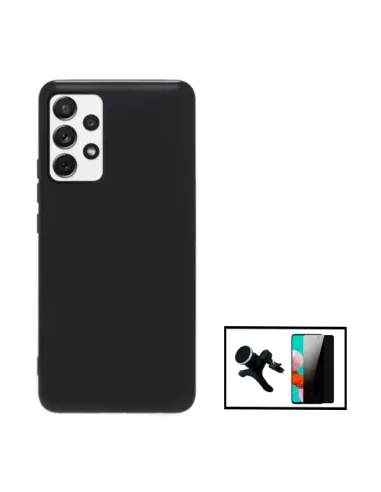 Kit Película de Vidro Anti-Spy + Capa Silicone Líquido + Suporte Magnético Reforçado para Samsung Galaxy A52 5G - Preto