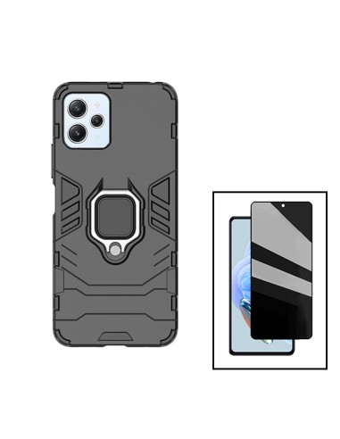 Kit Película 5D Anti-Spy + Capa 3X1 Military Defender para Xiaomi Redmi 12 5G - Preto