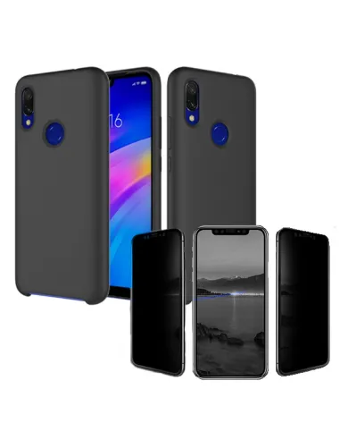 Kit Película de Vidro anti-spy + Capa Silicone Líquido para Huawei P Smart 2019