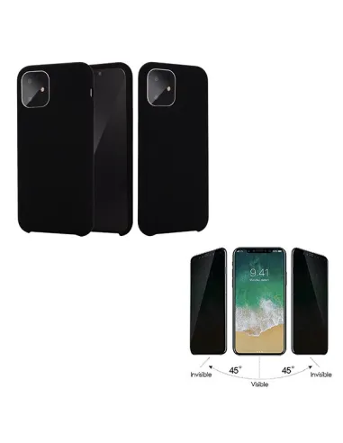 Kit Película de Vidro anti-spy + Capa Silicone Líquido para iPhone 11 - Preto