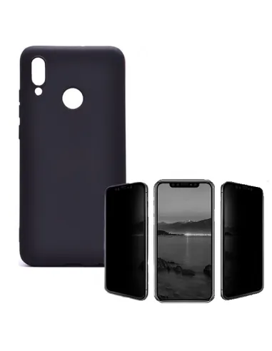 Kit Película de Vidro anti-spy + Capa Silicone Líquido para Huawei Y7 Pro 2019