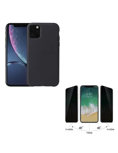 Kit Película de Vidro anti-spy + Capa Silicone Líquido para iPhone 11 Pro - Preto