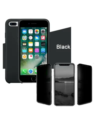 Kit Película de Vidro anti-spy + Capa Silicone Líquido para iPhone 7 Plus / 8 Plus