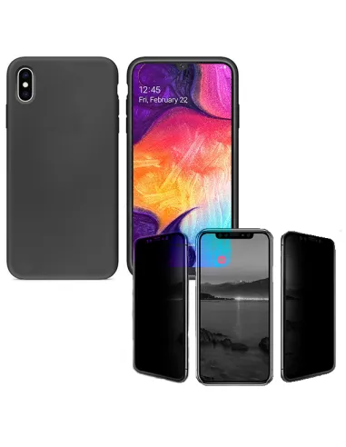 Kit Película de Vidro anti-spy + Capa Silicone Líquido para Samsung Galaxy A10