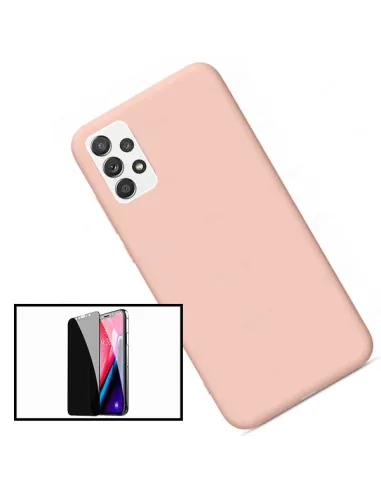 Kit Película de Vidro anti-spy + Capa Silicone Líquido para Samsung Galaxy A32 - Rosa