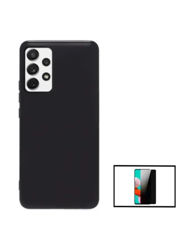 Kit Película de Vidro Anti-Spy + Capa Silicone Líquido para Samsung Galaxy A52 5G - Preto