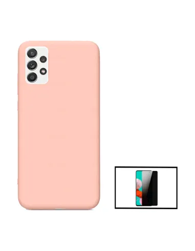 Kit Película de Vidro Anti-Spy + Capa Silicone Líquido para Samsung Galaxy A52 5G - Rosa