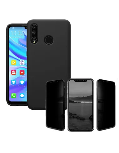 Kit Película de Vidro anti-spy + Capa Silicone Líquido para Samsung Galaxy M30