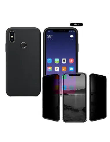 Kit Película de Vidro anti-spy + Capa Silicone Líquido para Xiaomi Mi 8 Lite