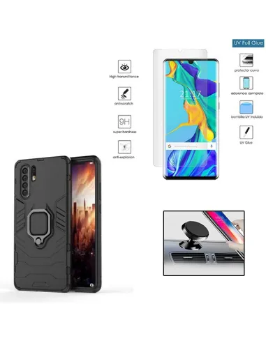 Kit Película Curved UV + Capa Military + Suporte Magnético para Huawei P30 Pro