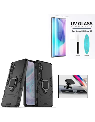 Kit Película Curved UV + Capa Military + Suporte Magnético para Xiaomi Mi Note 10 Lite