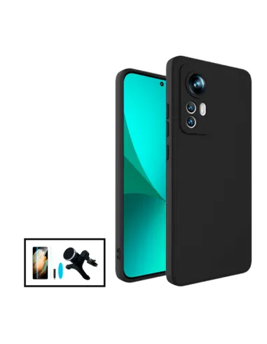 Kit Película Curved UV + Capa Silicone Líquido + Suporte Magnético Reforçado para Xiaomi 12 - Preto