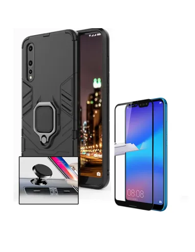 Kit Vidro Premium Full Cover + Capa Military  + Suporte Magnético para Huawei P20