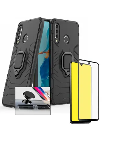 Kit Vidro Premium Full Cover + Capa Military  + Suporte Magnético para Huawei P30 Lite