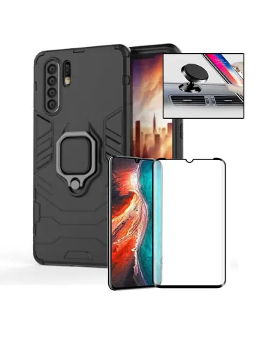 Kit Vidro Premium Full Cover + Capa Military  + Suporte Magnético para Huawei P30 Pro