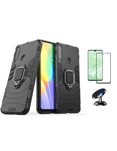 Kit Vidro Premium Full Cover + Capa Military  + Suporte Magnético para Huawei Y6P