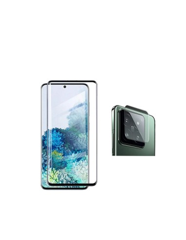 Kit Película de Camara Traseira + Vidro Temperado 5D Full Cover Curved Phonecare para Xiaomi 14 Pro - Transparente/Preto