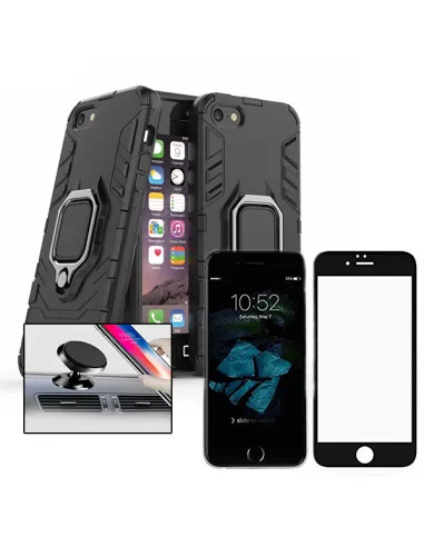 Kit Vidro Premium Full Cover + Capa Military  + Suporte Magnético para iPhone 5 / 5C / 5S / SE