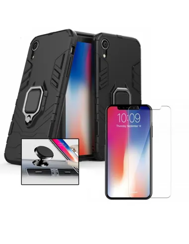 Kit Vidro Premium Full Cover + Capa Military  + Suporte Magnético para iPhone XR