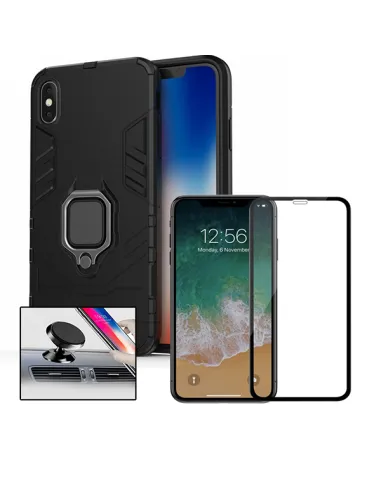 Kit Vidro Premium Full Cover + Capa Military  + Suporte Magnético para iPhone XS Max