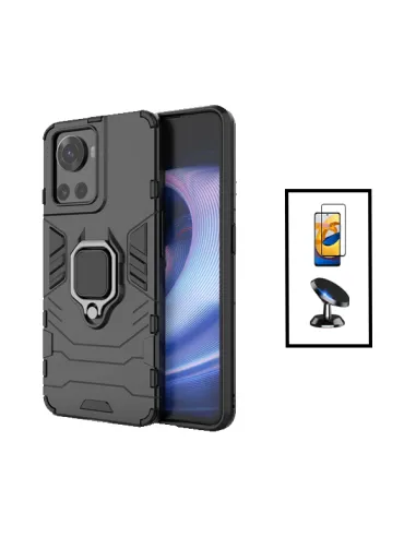 Kit Vidro Premium Full Cover + Capa Military  + Suporte Magnético para OnePlus 10R 150W - Preto