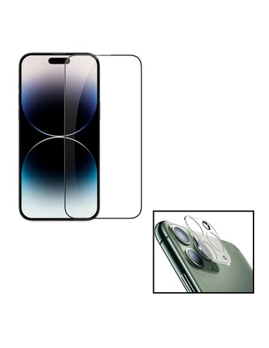 Kit Película de Camara Traseira + Vidro Temperado 5D Full Cover para Apple iPhone 15 Plus - Transparente/Preto