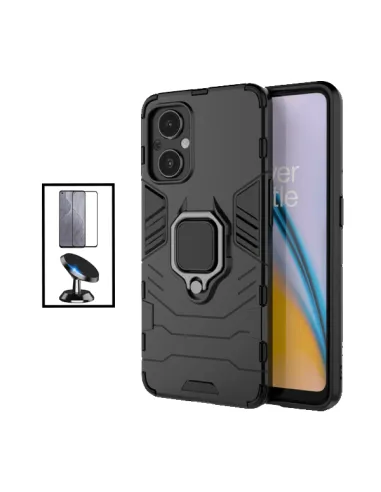 Kit Vidro Premium Full Cover + Capa Military  + Suporte Magnético para OnePlus Nord N20 5G - Preto