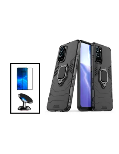 Kit Vidro Premium Full Cover + Capa Military  + Suporte Magnético para Oppo A56 5G - Preto