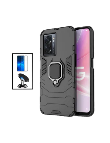 Kit Vidro Premium Full Cover + Capa Military  + Suporte Magnético para Oppo A57 - Preto