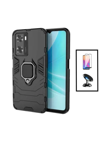 Kit Vidro Premium Full Cover + Capa Military  + Suporte Magnético para Oppo A57s - Preto