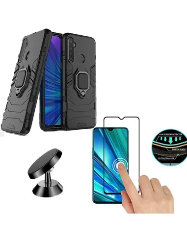 Kit Vidro Premium Full Cover + Capa Military  + Suporte Magnético para Realme 5