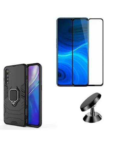 Kit Vidro Premium Full Cover + Capa Military  + Suporte Magnético para Realme X2