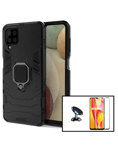 Kit Vidro Premium Full Cover + Capa Military  + Suporte Magnético para Samsung Galaxy A12