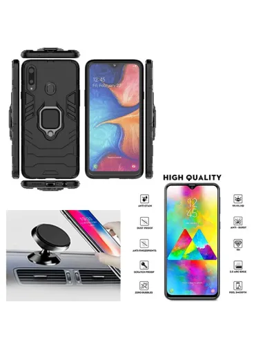 Kit Vidro Premium Full Cover + Capa Military  + Suporte Magnético para Samsung Galaxy A20s