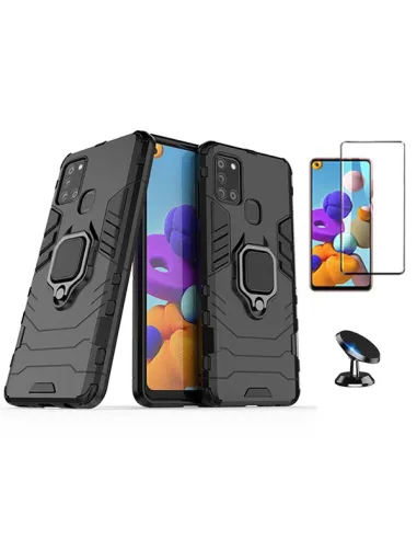 Kit Vidro Premium Full Cover + Capa Military  + Suporte Magnético para Samsung Galaxy A21s