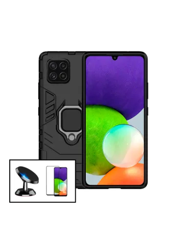 Kit Vidro Premium Full Cover + Capa Military  + Suporte Magnético para Samsung Galaxy A22