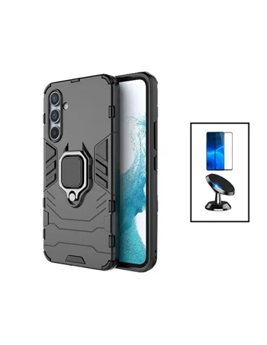 Kit Vidro Premium Full Cover + Capa Military  + Suporte Magnético para Samsung Galaxy A34 5G - Preto